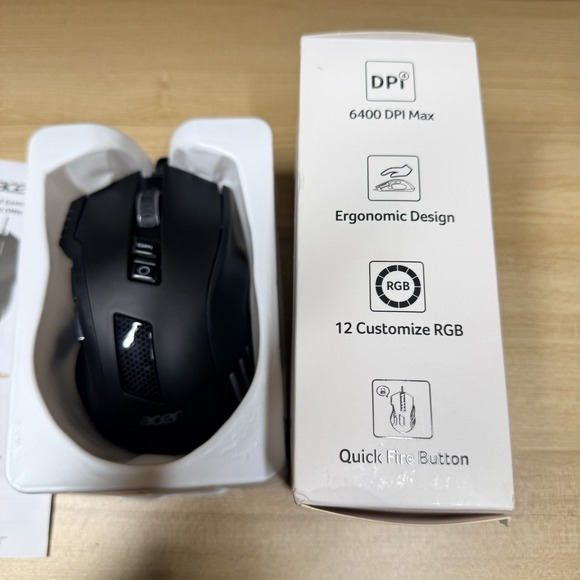 Acer Wired Gaming Mouse 12,800 DPI RGB Ergonomic Computer Mouse Black OMW317‎ - Picture 4 of 4